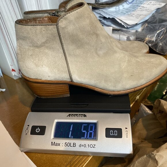 Sam Edelman Boots Womens 6.5 Petty Putty Taupe Suede Ankle Bootie Block Heels - Picture 16 of 16